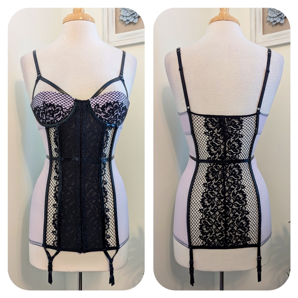 Victoria's Secret Bombshell Corset Lingerie 34B Black Purple